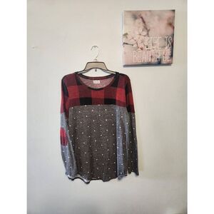 Maurices size 0x Colorblock Longsleeve T-shirt Red Black Plaid Gray Polka Dots S